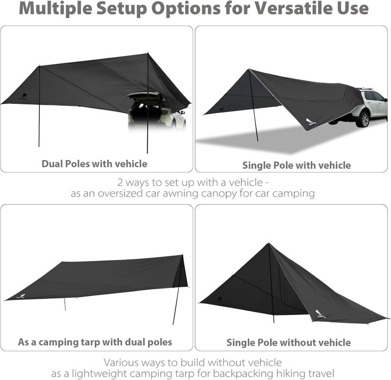GEERTOP Large Car Awning Tarp for Camping Backpacking Tarp SUV Tailgate Truck Canopy Sun Shade Waterproof Outdoor Rear Vehicle Awning Shelter for Van, MPV, Campers - Image 5